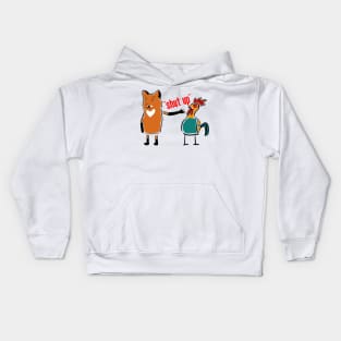 " Shut Up " Funny Fox Shuting Up His Friend The Bird Kids Hoodie